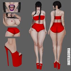 1girls 3d areolae arm_up armpit_hair ass big_ass big_breasts bimbo black_hair booty_shorts bubble_butt bulge butt character_sheet chest_tattoo clothed curvy dark_hair eliza_(tekken) fake_breasts fangs fat_ass feet female female_only high_heels honey_select huge_breasts ihateasuka implants kneepits large_breasts lipstick makeup nipples open_toe_shoes platform_heels pubic_hair red_heels solo standing tattoo tekken tekken_7 thick_thighs toes tubetop vampire vampire_girl wide_hips yellow_eyes