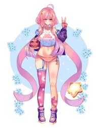 artist_request cupcake_(fnaf) embarrassed essievt five_nights_at_freddy's long_hair peace_sign pink_hair toy_chica_(cosplay) virtual_youtuber