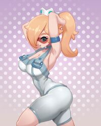 1girls agent_8_(splatoon)_(cosplay) ass big_breasts blonde_hair breasts cleavage clothing cosplay crown female female_only fixing_hair hair_covering_eye hair_covering_one_eye little_blood mario_(series) ponytail princess_rosalina shades solo solo_female solo_focus splatoon splatoon_(series) splatoon_3 splatoon_3:_side_order standing super_mario_galaxy thick_thighs thighs tied_hair tight_clothing tinted_eyewear