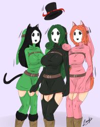 accord_(accord) black_hair cat_ears cat_girl female female_only femdom femsub green_hair hypnotized_hypnotist kya_(nazwa) mario_(series) mask multiple_girls nintendo orange_hair original post_transformation shy_gal shygalization top_hat transformation viltai_(viltai) zronku