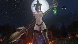 black_hair broom feline halloween kynalea_dawnfire moon moonlight morilymory night_elf no_panties warcraft world_of_warcraft