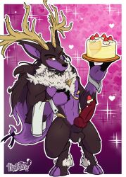 animal_genitalia antlers bow_tie cake dessert food genitals hokshi horn humanoid incineram_noct knot looking_at_viewer male male_focus male_only pal_(species) palworld penis pocketpair red_eyes sheath solo solo_male