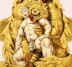 2boys anthro balls bara bara_tits barazoku big_balls big_dom_small_sub big_penis censor_bar censored completely_nude completely_nude_male delicious_in_dungeon dominant_male dungeon_meshi duo fur furry gay gay_domination huge_balls huge_cock laios_touden lion lion_boy male male/male male_focus male_nipples male_only male_pubic_hair manly muscular_anthro muscular_male nipples nude penis size_difference solo_male winged_lion_(dungeon_meshi) yaoi