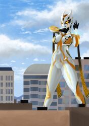 1girls carmeara female female_only female_to_futa futanari_transformation giantess medium_breasts renasanse solo ultraman_(franchise) ultraman_trigger_(series)