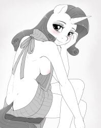 2017 anthro anthrofied areola blush breasts clothed clothing equine evomanaphy eyelashes female friendship_is_magic hair hi_res horn long_hair looking_at_viewer mammal my_little_pony rarity_(mlp) smile solo sweater unicorn virgin_killer_sweater