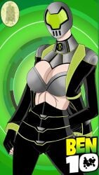 1girls abs alien alien_girl ben_10 ben_tennyson black_lipstick breasts cleavage eon_(ben_10) female female_ben female_focus female_only fingerless_gloves gloves helmet large_breasts maudxie midriff mtf_transformation omnitrix panties rule_63 short_hair solo solo_female solo_focus transformation