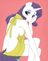 2017 anthro anthrofied areola blush breasts clothed clothing equine evomanaphy eyelashes female friendship_is_magic hair hi_res horn long_hair looking_at_viewer mammal my_little_pony rarity_(mlp) smile solo sweater unicorn virgin_killer_sweater