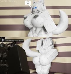 1girls 2024 3d admiring_self after_transformation anthro background bent_over big_ass big_breasts changed_(video_game) despair dykes english_text female_focus furry furry_only gray_nipples grey_nipples hand_on_ass hand_on_wall hands_on_breasts large_ass large_breasts large_nipples lesbian lin_(changed) looking_at_breasts looking_at_self nonalterna presenting presenting_ass presenting_hindquarters puro_(changed) roblox robloxian rule_63 self_upload solo solo_female solo_focus tears text text_box tiddy_kitty_(changed) wagging_tail white_fur white_latex