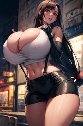 ai_generated asian asian_female big_breasts black_hair final_fantasy final_fantasy_vii fit_female gigantic_breasts huge_breasts long_hair nipples_visible_through_clothing red_eyes teruisf thick_thighs thighs tifa_lockhart voluptuous voluptuous_female