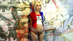 1girls 2021 3d batman_(series) clothed clothing dc dc_comics female female_only harley_quinn outdoor outdoors outside pregnant romirom solo solo_female standing suicide_squad suicide_squad_(2016)