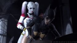 1futa 1girl1futa 1girls 3d animated batgirl batgirl_(arkham_knight) batman:_arkham_knight batman_(series) batman_porn_asylum blonde blonde_hair brown_hair dc dc_comics doggy_style female from_behind from_behind_position futa_on_female futa_with_female futanari gif harley_quinn kamadeva lipstick no_panties pigtails sex sofa suicide_squad vaginal_penetration vaginal_sex white_hair white_skin