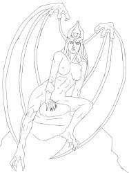 demon demon_girl deviantart deviantart_username digital_drawing_(artwork) drawing_scl horns nude nude_female one_girl only_female only_one_naked original_character samuelscl sitting_on_rock sketch wings