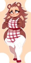 2020 alternate_breast_size animal_crossing anthro apron areola big_breasts breasts clothed clothing eulipotyphlan eyelashes female freckles hedgehog hi_res higgyy legwear mammal naked_apron nintendo open_mouth sable_able solo thick_thighs video_games wide_hips