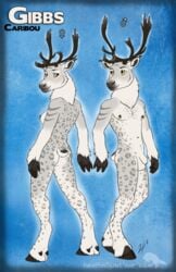 1boy 1male anthro antlers balls breasts brother_and_sister cervid cervine deer fluffy fluffy_tail fur linsey_huish male male_only model_sheet sidian simple_background solo white_fur