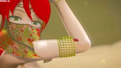 2girls 3d 8:7 animated ass_focus belly_dance dancing dark-skinned_female dark_skin dat_ass emerald_sustrai female green_eyes green_hair harem_outfit jic_jic medium_ass medium_breasts mikumikudance mikumikudance_(medium) mmd mp4 music_video pyrrha_nikos questionable red_eyes red_hair rwby sound veil video youtube