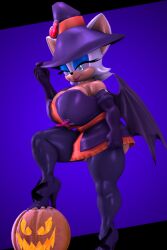 3d 3d_model big_breasts halloween mobian mobian_(species) mobian_bat pumpkin rouge_the_bat sega smiling smiling_at_viewer sonic_(series) sonic_adventure_2 sonic_the_hedgehog_(series) tagme theashsfm witch witch_costume witch_hat