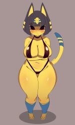 1girls anger_vein animal_crossing ankha ankha_(animal_crossing) big_breasts bikini bikini_bottom bikini_top black_hair blush cat_ears cat_tail choker female female_only looking_at_viewer navel nintendo open_mouth shnibbles solo solo_female solo_focus thick_thighs thighs wide_hips