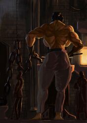 1futa back back_muscles back_view backboob balls blacksmith breasts bulge chains clothed clothing flaccid futa_only futanari huge_cock human muscular muscular_futanari partially_clothed penis renasanse solo standing topless