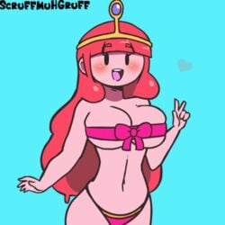 1girls adventure_time animated blush bouncing_breasts breasts cleavage crown female female_only large_breasts long_hair looking_at_viewer navel open_mouth panties princess_bubblegum ribbon ribbon_bra scruffmuhgruff shiny_hair simple_background smile solo standing v very_long_hair