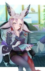 dya_rikku_(vtuber) face_markings female fox_ears virtual_youtuber vyugen white_eyes white_hair