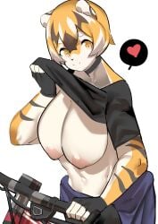 1girls aspirindabaitu bicycle big_breasts breasts exposed_breasts female no_humans oc solo solo_focus spoken_heart striped striped_body striped_fur stripes thick_thighs wide_hips