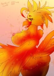 2018 anthro areola ass avian beak bearbox_doodletimes bedroom_eyes big_ass big_breasts bird breasts butt_pose curvy_figure dated digital_media_(artwork) european_mythology eyelashes feather_hands feathered_wings feathers female furry gradient_background greek_mythology hi_res looking_at_viewer looking_back looking_back_at_viewer multicolored_body multicolored_feathers mythological_avian mythological_bird mythological_creature mythological_firebird mythology narrowed_eyes nipples non-mammal_breasts nude open_beak open_mouth open_smile orange_body orange_feathers phoenix pink_areola pink_background pink_nipples pink_tongue pinup portrait pose presenting presenting_hindquarters seductive signature simple_background smile solo sparkles tail tail_feathers thick_thighs three-quarter_portrait tongue tongue_out wide_hips wings yellow_body yellow_feathers