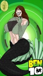 3_eyes ben_10 ben_tennyson black_lipstick chaquetrix choker female female_ben gender_transformation green_eyes long_hair male_to_female maudxie merfolk mermaid mtf_transformation multi_eye omnitrix ripjaws rule_63 sharp_teeth species_transformation transformation