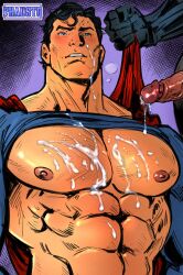 2boys abs batman batman_(series) blue_eyes bruce_wayne clark_kent cum_on_chest dark_hair dc dc_comics gay male male/male male_focus male_only muscular muscular_male phausto shirt_up superman superman_(series) yaoi