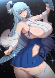 1girls aqua_(konosuba) ass blue_eyes blue_hair breasts dat_ass female goddess huge_ass huge_breasts kono_subarashii_sekai_ni_shukufuku_wo! large_ass light-skinned_female light_skin long_hair ponpo shrine_maiden thick_thighs