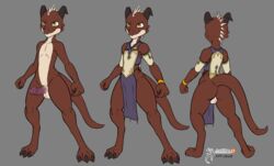 1boy 2020 anthro arashidrgn ass balls clothed clothing design_sheet genitals hi_res horn kobold male male_only model_sheet nude penile_spines penis reptile scalie simple_background solo