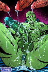 4boys after_sex alien bald big_penis covered_in_cum cum dc dc_comics gay green_body green_skin hole_(anatomy) john_jones male male_focus male_only martian_manhunter multiple_boys penis phausto veiny_penis yaoi