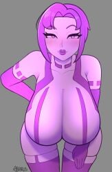 1girls abarus bent_over big_breasts bimbo bimbofication cortana cortana_v1 female halo_(game) halo_(series) hanging_breasts huge_breasts leaning_forward purple_eyes purple_hair purple_skin smiling_at_viewer tagme