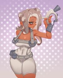 1girls agent_8_(side_order) agent_8_(splatoon) big_breasts breasts cleavage covered_navel dualies dualies_(splatoon) little_blood nintendo octoling octoling_girl open_mouth order_dualie_replicas order_dualies_(splatoon) short_hair solo solo_female solo_focus splatoon splatoon_(series) splatoon_3 splatoon_3:_side_order tentacle tentacle_hair weapon