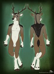 1male anthro antlers ass balls black_fur brown_eyes brown_fur cervid cervine deer fluffy fluffy_tail fur genitals linsey_huish male male_only multicolored_fur sidian solo tail white_fur