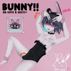 1boy black_eyes black_hair bunny_boy bunny_ears bunnysuit flustered friday_night_funkin friday_night_funkin_lullaby friday_night_funkin_mod grey_(hypnos_lullaby) heart-shaped_pupils hypnos_lullaby looking_at_viewer male male_only