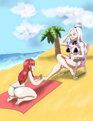 2girls alanwrecked ass erza_scarlet fairy_tail feet femdom femsub happy_trance hypnosis large_breasts long_hair mind_control mirajane_strauss swimsuit yuri