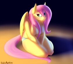 2014 anthro anthrofied blush breasts clothing equine female fluttershy_(mlp) friendship_is_magic fur hair hobbsmeerkat long_hair mammal my_little_pony nipples panties pegasus pink_hair solo underwear wings