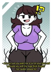 1boy 1girls accurate_art_style breasts brown_hair english english_dialogue english_text female female_focus female_only huge_breasts jaiden jaiden_animations jaidenanimations long_hair male_pov steca talking talking_to_viewer thelazyart thick thick_legs thick_thighs youtube youtuber youtuber_girl youtubers