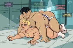 2boys anal bara blonde_hair danny_phantom dash_baxter gay jockstrap kwan locker_room male male_focus male_only muscle muscular muscular_male overly_muscular public steve_keenell thrusting yaoi