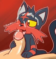 fellatio_from_feral feral human human_on_feral litten nintendo oral pokémon_(species) pokemon pokephilia