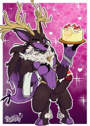 antlers bow_tie cake dessert erection food genitals hokshi horn humanoid incineram_noct looking_at_viewer male male_focus male_only non-human_body non-human_only pal_(species) palworld penis pocketpair red_eyes solo solo_male