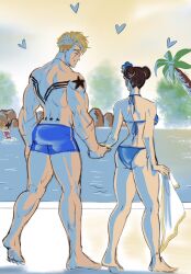 1boy 2girls asian_female beach bikini capcom caucasian_male chun-li duo_focus female human interracial juri_han luke_sullivan male multiple_girls pool straight street_fighter street_fighter_6 white_body white_male white_male_asian_female white_skin