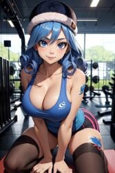 1girls ai_generated big_breasts blue_eyes blue_hair breasts cleavage fairy_tail gym_uniform jinzo1993 juvia_lockser long_hair looking_at_viewer solo thighhighs thighs workout_clothes