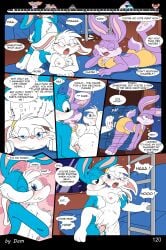 3_toes 4_fingers anthro babs_bunny breasts buster_bunny clothed clothing comic dam_(artist) dialogue english_text feet female fifi_la_fume fingers group hi_res lagomorph leporid male mammal mephitid page_120 page_number plantigrade rabbit skunk speech_bubble text tiny_toon_adventures toes toons toony train vehicle warner_brothers