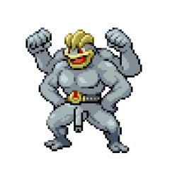 alpha_channel anthro balls belt championship_belt generation_1_pokemon genitals half-erect litten_propoganda machamp male nintendo penis pokemon pokemon_(species) simple_background solo sprite sprite_art transparent_background