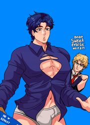 2boys akrontomo ball_bulge balls_under_clothes boobs_and_butt_pose dio_brando flaccid jojo's_bizarre_adventure jonathan_joestar male male_only male_stripper muscular muscular_male pecs penis_bulge penis_under_clothes phantom_blood sweet_fraise underwear