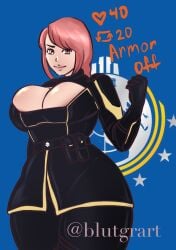 1girls blutgrart_(artist) breasts chainsaw_man cleavage cosplay curvy female female_focus female_only games gaming helldiver_(helldivers) helldivers helldivers_2 huge_breasts makima_(chainsaw_man) salute solo thick_thighs twitter_strip_game_(meme) uniform wide_hips