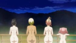 10s 4girls anime_screencap ass backboob bare_ass black_hair blonde_hair breasts cloud dark-skinned_female dark_skin female_focus fujinoki_nene gyaru hajimete_no_gal highres honjou_ranko huge_breasts kashii_yui large_breasts long_hair multiple_girls night night_sky nude outdoors pink_hair screencap shortstack sky standing star_(sky) take_your_pick teen teen_girl teenage teenage_girl teenager twintails yame_yukana