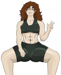 big_butt brown_hair crop_top female_only front_view green_eyes muscular_female shorts thick_ass thick_thighs tsuman_(artist) workout_clothes