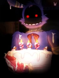 animatronic anthro bandage big_penis bonnie_(fnaf) bowtie cake candle candles chocolate cum cum_everywhere cum_on_body cum_on_penis five_nights_at_freddy's five_nights_at_freddy's_2 food food_play hornbunxx male male_only red_bowtie red_eyes solo whipped_cream withered_bonnie